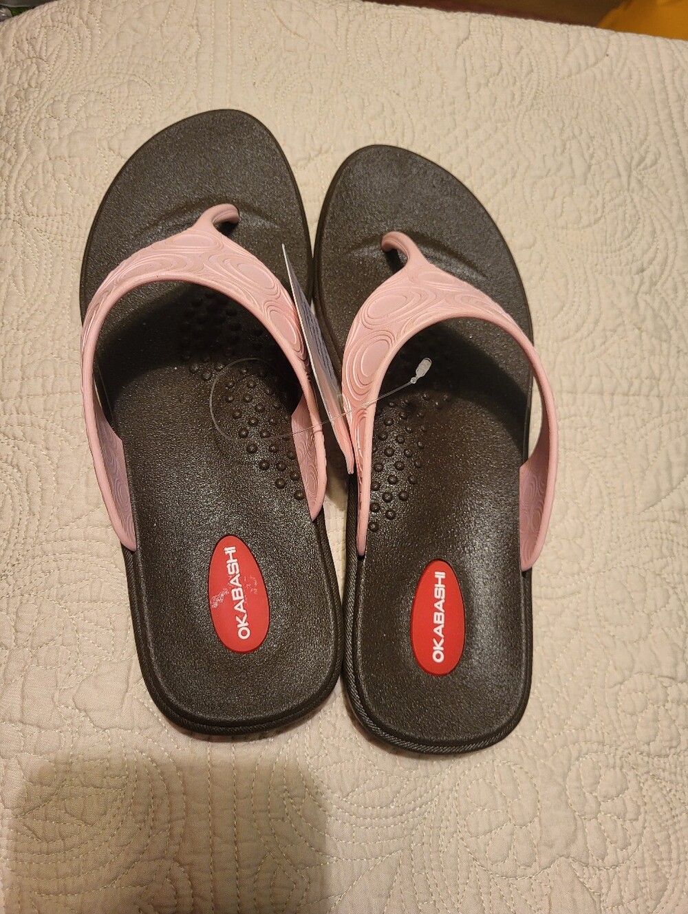 Okabashi Women's Pink Strap Black Footbed Sandals
